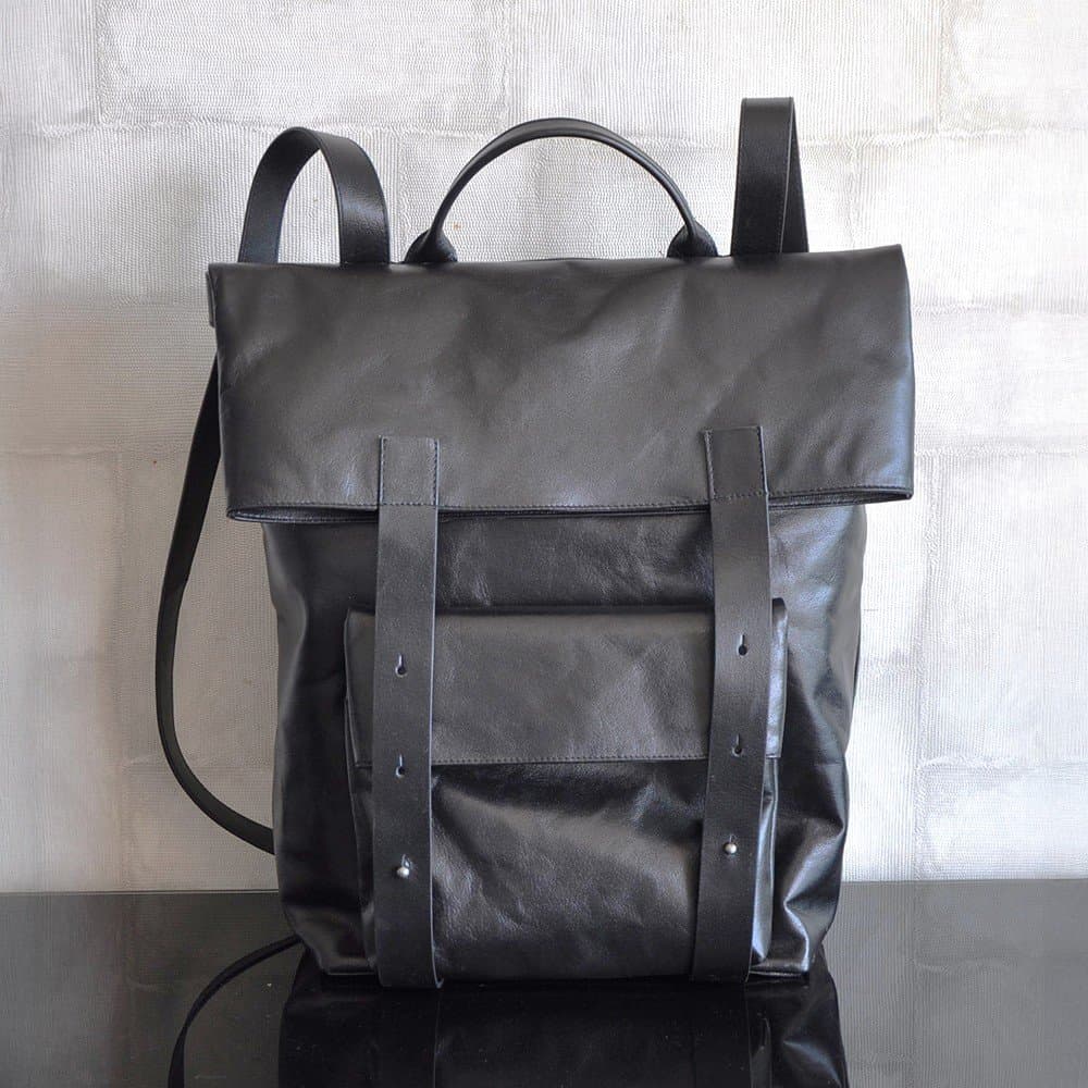 Structured leather workpack development sample
