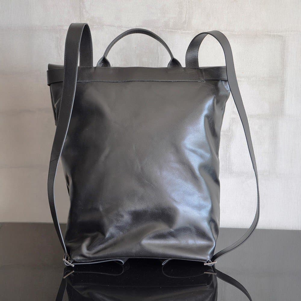 Leather backpack material and construction detail