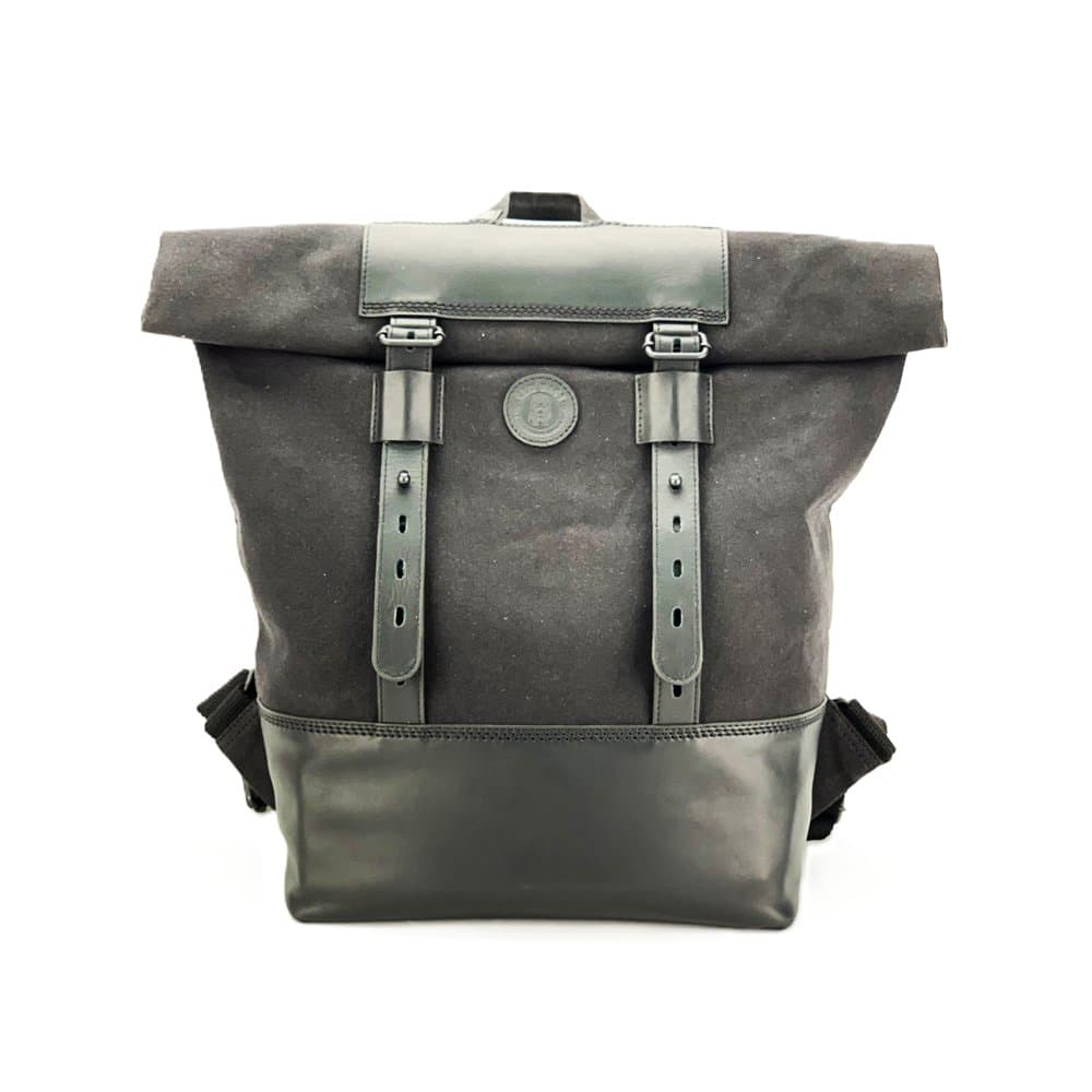 Waxed canvas rolltop sample, front view