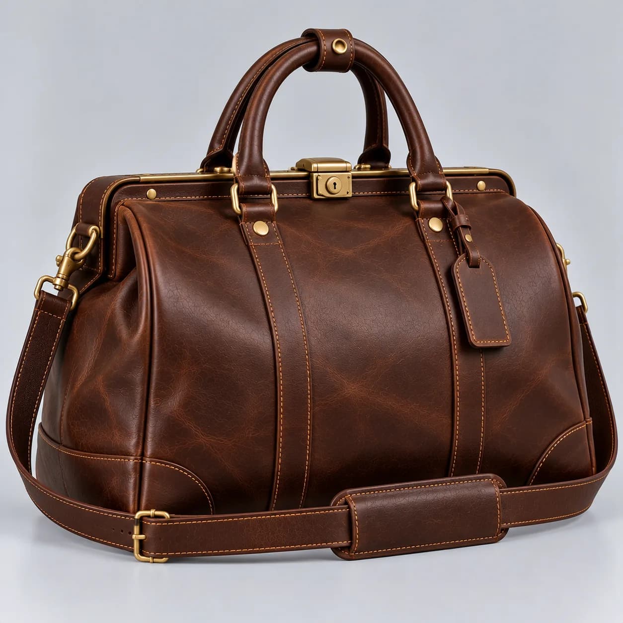 Leather doctor bag product direction on a neutral studio background
