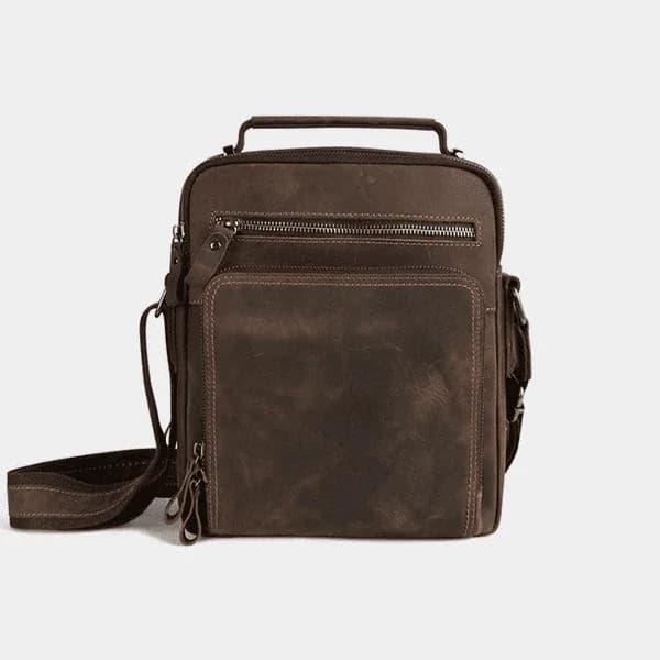 Brown leather crossbody bag with adjustable strap