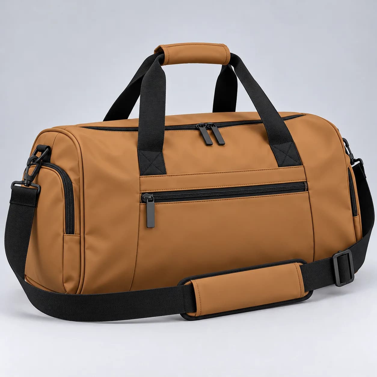 rPET duffle bag product direction on a neutral studio background